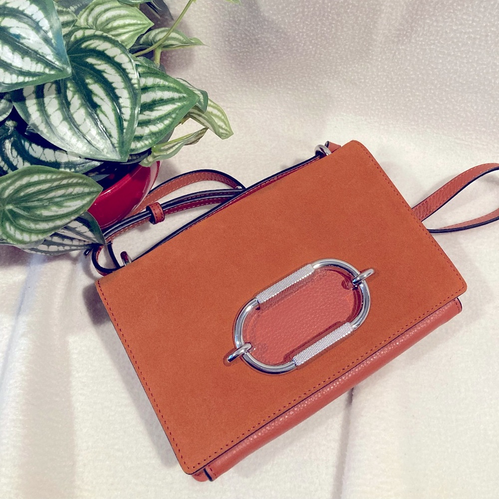 Vince Camuto Wes Leather and Suede Crossbody in Burnt Orange